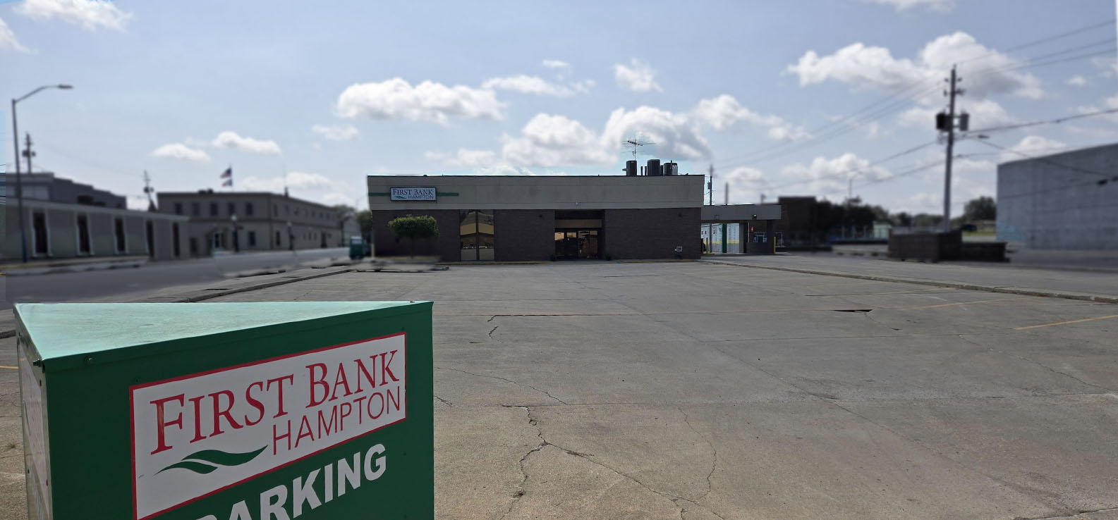 North parking lot of First Bank Hampton-Hampton branch.
